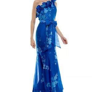 NWT TAYLOR Organza Blue One Shoulder Dress size 2